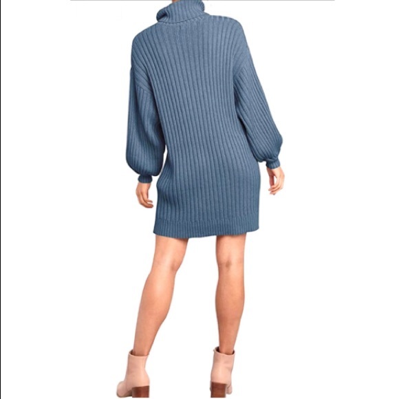 Blue Ribbed Knit Dress - Picture 4 of 6